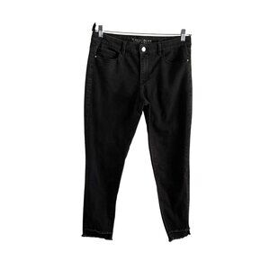 White House Black Market Women 10 Black Denim Mid-Rise Step Hem Skinny Jeans